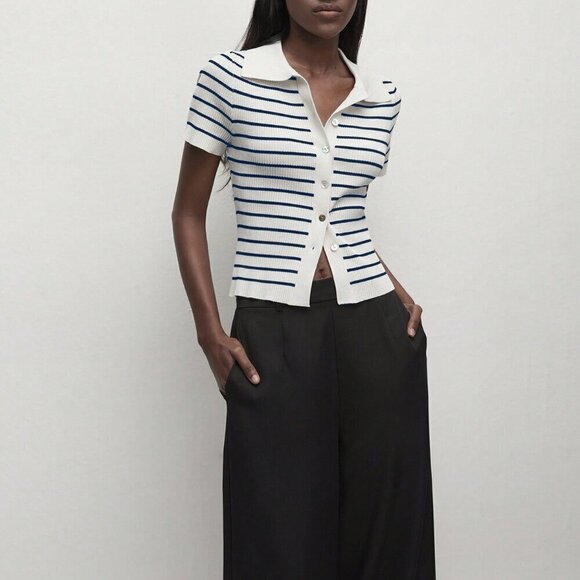 Multicolor Women's Button-Up Striped Knit Sweater - Picture 7 of 7